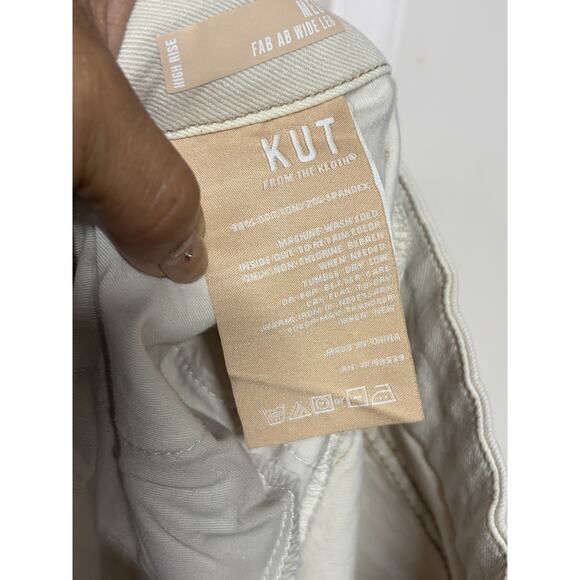 Kut From The Kloth Meg Fab Ab High Rise Wide Leg Raw Hem Jeans Size 10 Beige - Picture 9 of 10